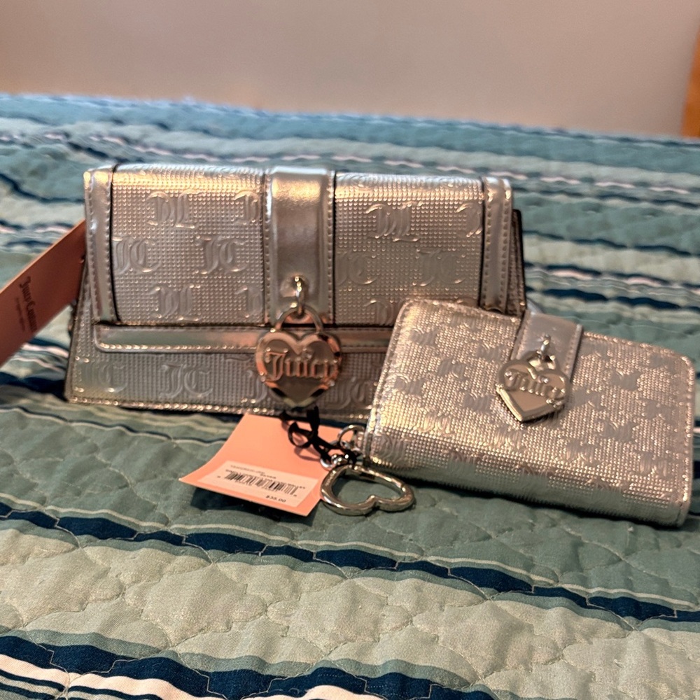 Juicy Couture Silver Clutch and Wristlet Set